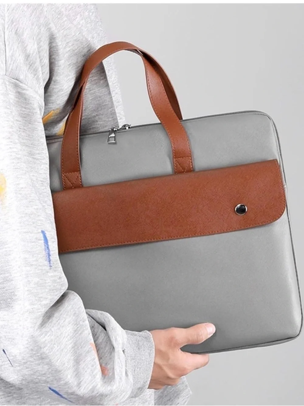 Two-Tone Grey and Brown Briefcase Bag